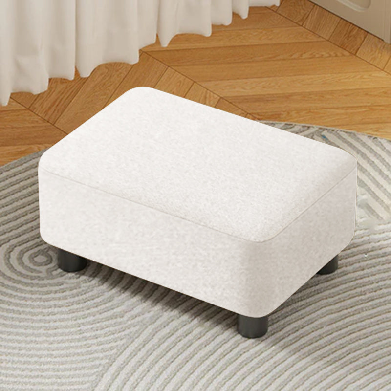 Modern Minimalist Rectangular Low Stool – Pine Wood Frame, PU Leather Cushioned Seat, Cotton & Linen Upholstery, Plastic Base, Backless & Armless for Living Room