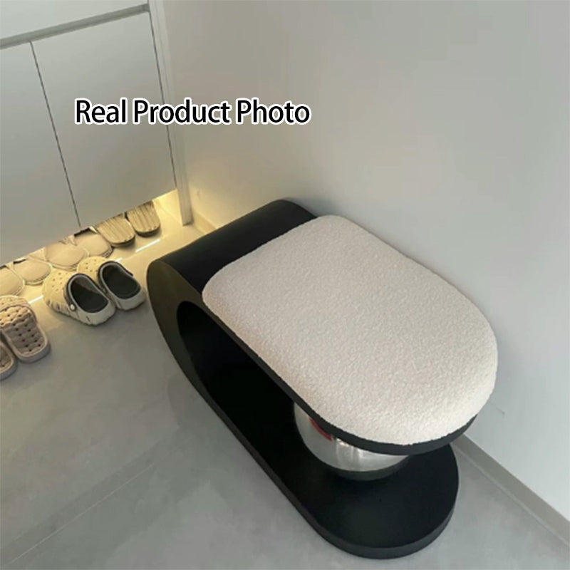 Modern Art Deco Geometric Carbon Steel Iron Stainless Steel Sherpa Fabric Sponge Bench Backless Armless For Entryway