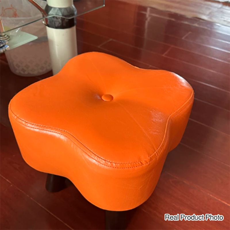 Traditional Vintage Solid Wood Faux Leather Sponge Low Stool Backless Armless For Entryway