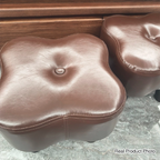 Traditional Vintage Solid Wood Faux Leather Sponge Low Stool Backless Armless For Entryway