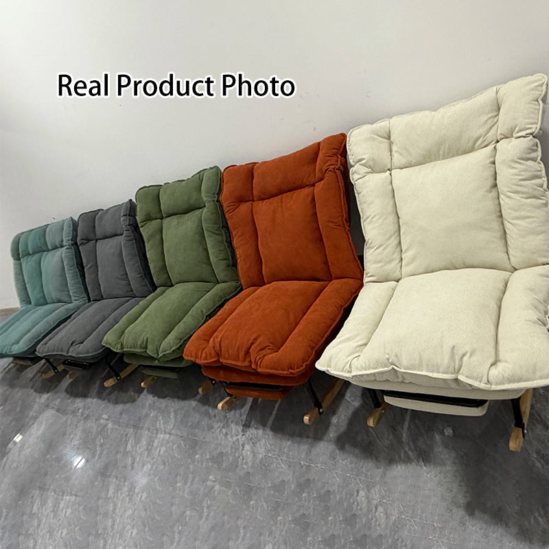 Contemporary Nordic Rectangular Rubberwood Iron Corduroy Sponge Plush Cotton Detachable Rocking Chair Backrest Armless For Bedroom