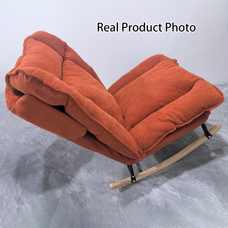 Contemporary Nordic Rectangular Rubberwood Iron Corduroy Sponge Plush Cotton Detachable Rocking Chair Backrest Armless For Bedroom