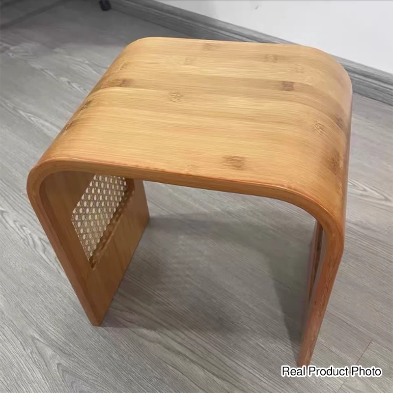 Modern Minimalist Arc Nan Bamboo Resin Rattan Weaving Kids' Low Stool — Backless & Armless for Entryway