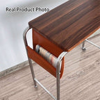 Contemporary Industrial Narrow Rectangular MDF PU Leather Stainless Steel Movable Desk 1-Tier For Home Office