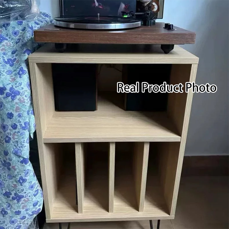Modern Minimalist Rectangular Particle Board Metal Vinyl Record Storage Cabinet 2-Tier For Living Room