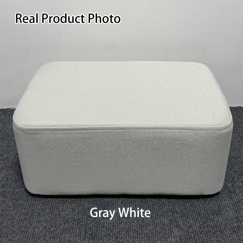 Modern Minimalist Rectangular Low Stool – Pine Wood Frame, PU Leather Cushioned Seat, Cotton & Linen Upholstery, Plastic Base, Backless & Armless for Living Room