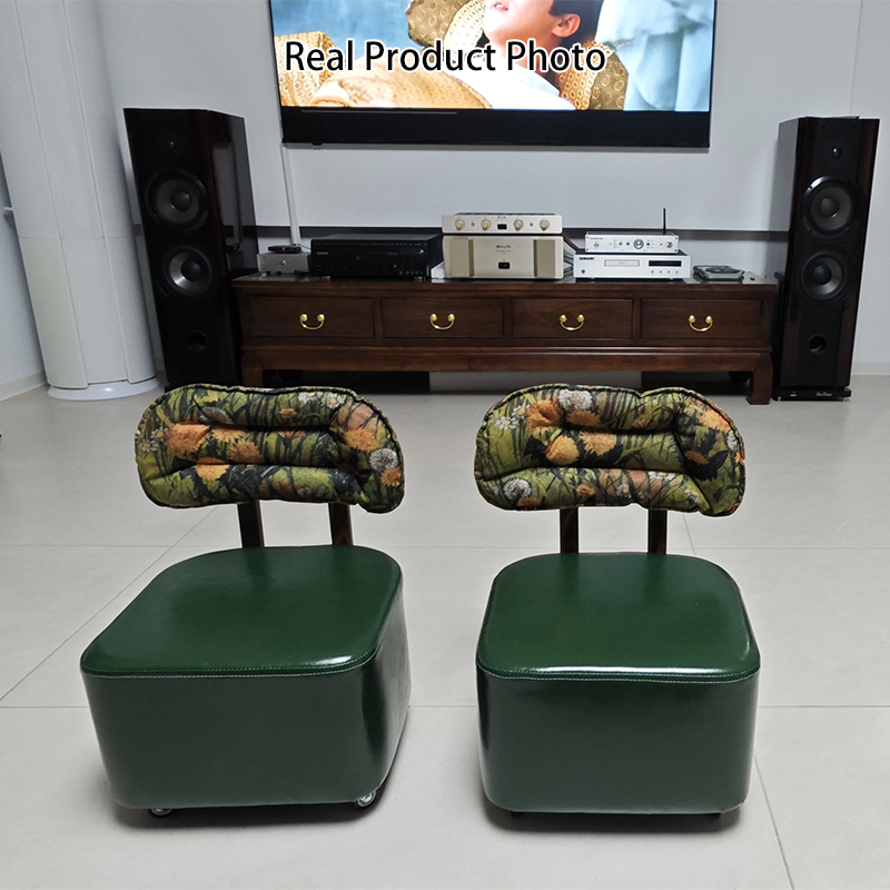 Modern Minimalist Rectangular Low Stool with Movable Backrest – Faux Oil-Waxed Leather, Plywood & Foam Upholstery for Living Room