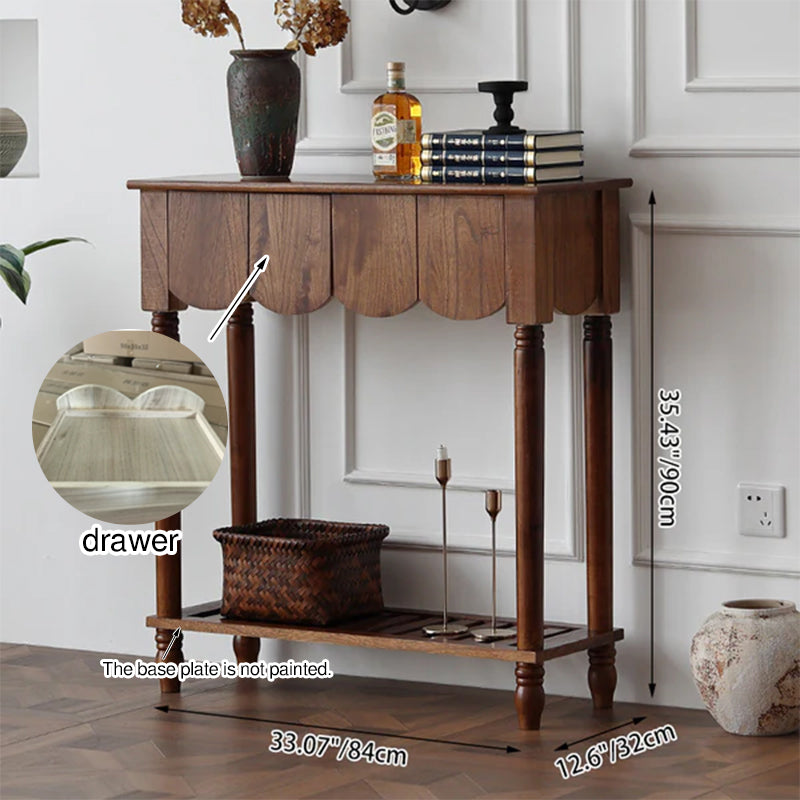 Mesa consola rectangular de madera maciza con borde ondulado, estilo moderno de mediados de siglo, con 2/3 cajones para recibidor y pasillo