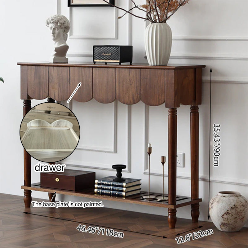 Mesa consola rectangular de madera maciza con borde ondulado, estilo moderno de mediados de siglo, con 2/3 cajones para recibidor y pasillo