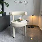 Contemporary Nordic Round Faux Leather Vanity Stool with Iron Frame and Arc Back for Bedroom