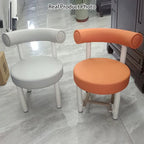 Contemporary Nordic Round Faux Leather Vanity Stool with Iron Frame and Arc Back for Bedroom