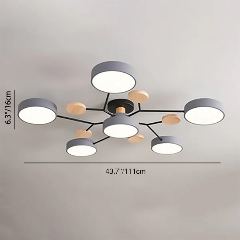 Contemporary Scandinavian Round Molecule Branch Design LED Semi-Flush Mount Ceiling Light For Living Room