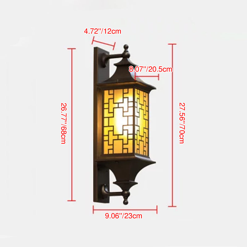 Aplique de pared para exteriores de 1 luz, resistente al agua, con jaula de linterna cuadrada tradicional china para patio exterior