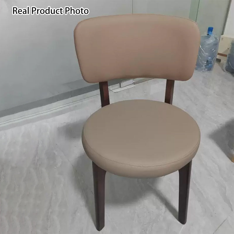 Silla de Comedor Nórdica Contemporánea Curva Redonda de Roble y Piel Sintética con Respaldo para Comedor