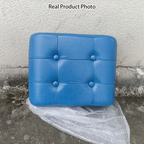Taburete bajo rectangular contemporáneo escandinavo de cuero sintético y madera maciza con metal para sala de estar