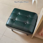 Taburete bajo rectangular contemporáneo escandinavo de cuero sintético y madera maciza con metal para sala de estar