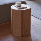 Taburete hexagonal de madera maciza moderna - Asiento bajo y apilable para sala de estar
