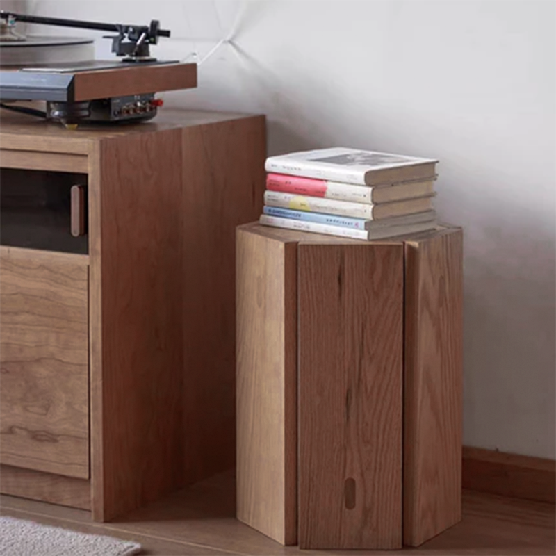Taburete hexagonal de madera maciza moderna - Asiento bajo y apilable para sala de estar