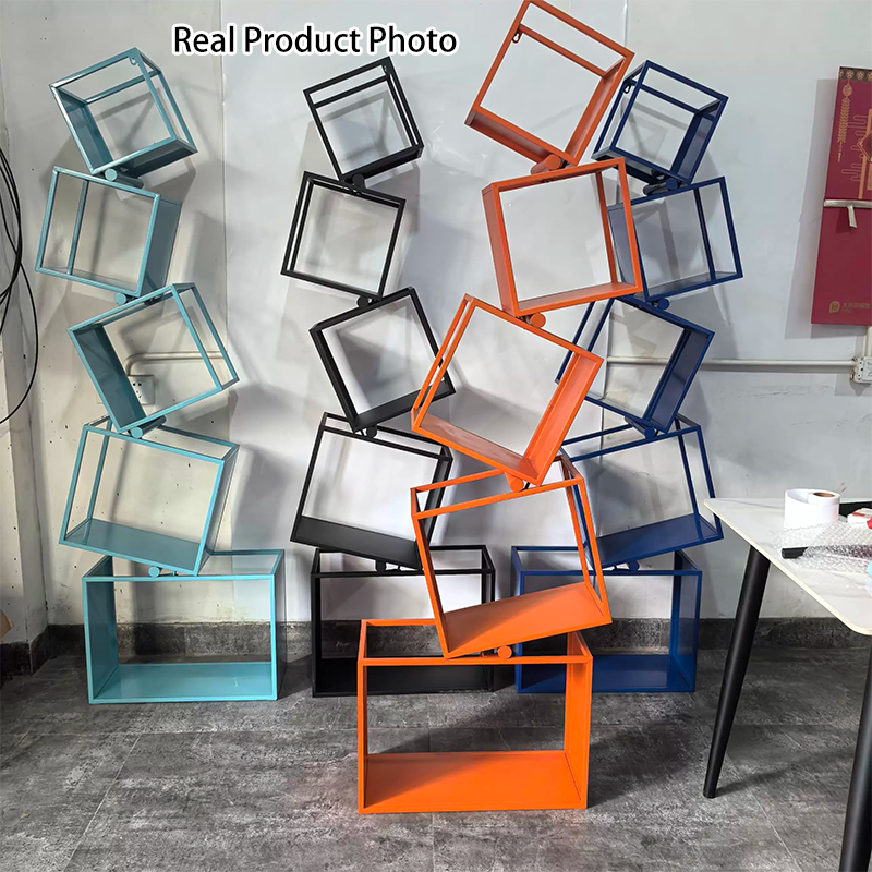 Contemporary Creative Square Iron Bookshelf 5-Shelf For Home Office