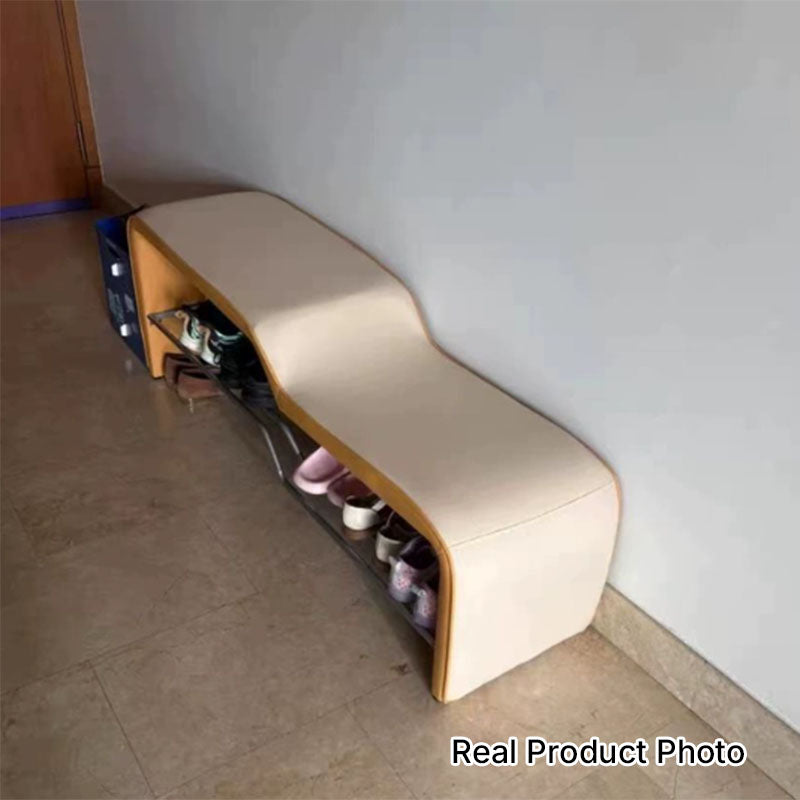 Banco de zapatos rectangular de piel sintética, madera maciza y metal, con esponja moderna minimalista, sin brazos, para entradas