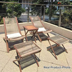 Traditional Rustic PE Rattan Recliner with Carbon Steel Frame and Plush Pillow Footrest for Outdoor Patio