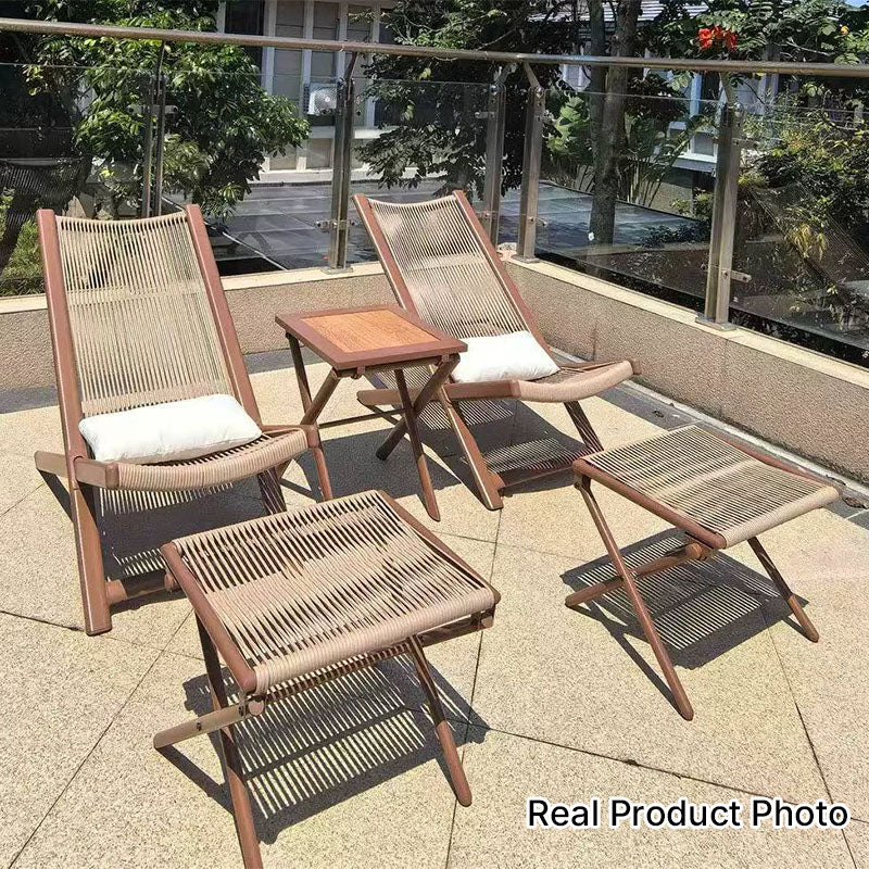 Traditional Rustic PE Rattan Recliner with Carbon Steel Frame and Plush Pillow Footrest for Outdoor Patio