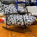 Sillón reclinable de franela con pintura a tinta, estilo retro contemporáneo, con estructura de hierro y base de madera de caucho, reposapiés, respaldo y apoyabrazos para salón.