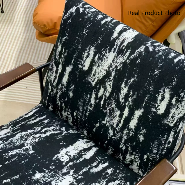 Sillón reclinable de franela con pintura a tinta, estilo retro contemporáneo, con estructura de hierro y base de madera de caucho, reposapiés, respaldo y apoyabrazos para salón.