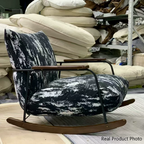 Sillón reclinable de franela con pintura a tinta, estilo retro contemporáneo, con estructura de hierro y base de madera de caucho, reposapiés, respaldo y apoyabrazos para salón.