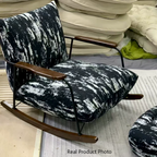 Sillón reclinable de franela con pintura a tinta, estilo retro contemporáneo, con estructura de hierro y base de madera de caucho, reposapiés, respaldo y apoyabrazos para salón.