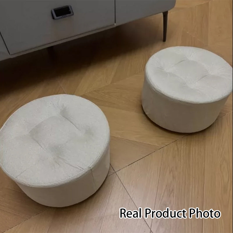 Taburete bajo moderno minimalista redondo de madera maciza con esponja de lino y algodón, sin respaldo ni brazos, para sala de estar