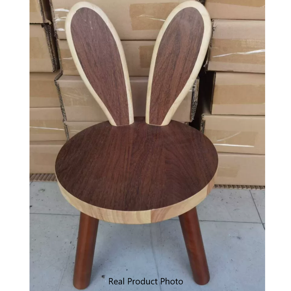 Contemporary Rabbit-Shaped Kids Stool in Rubberwood — Low, Armless Design for Living Room