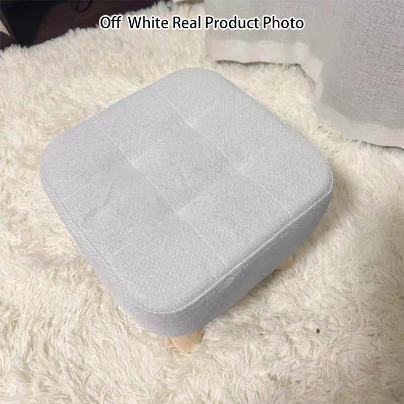 Modern Minimalist Square Stool with Cotton-Linen Upholstery, Solid Wood, Low-Profile Design for Living Room