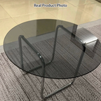 Contemporary Scandinavian Round Glass Stainless Steel Coffee Table 1-Tier For Living Room