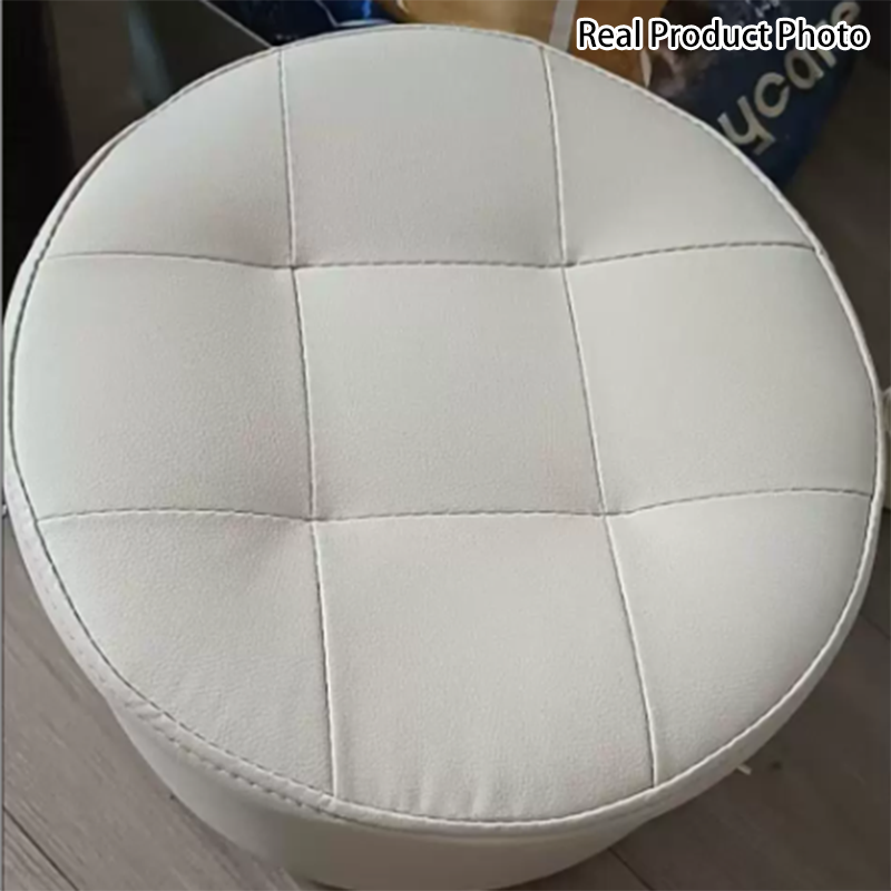 Contemporary Scandinavian Cat-Scratch Leather Round Cylinder Low Stool - Pine Wood Living Room Accent