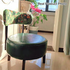Traditional Vintage Swivel Round Rubberwood Faux Oil-waxed Leather Chair Backrest For Living Room
