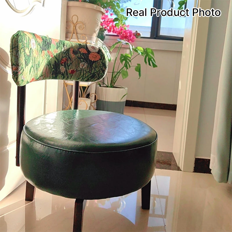 Traditional Vintage Swivel Round Rubberwood Faux Oil-waxed Leather Chair Backrest For Living Room