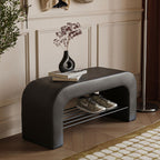Modern Minimalist Long Rectangle Sherpa Fabric PU Leather Iron Storage Bench 1-Shelf For Entryways