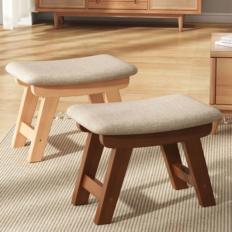 Banco Zapatero Cuadrado Minimalista Moderno de Madera de Caucho con Cojín Tapizado de Algodón-Lino, Taburete Bajo para Sala de Estar