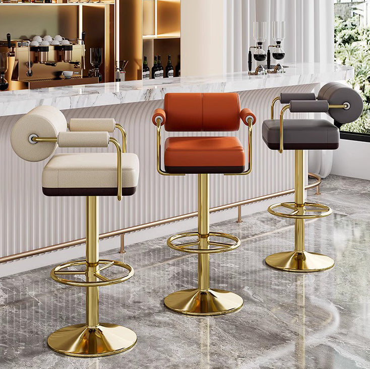 Contemporary Luxury Faux Leather Upholstered Height Adjustable Swivel Bar Stool Armrest Footrest For Dining Room