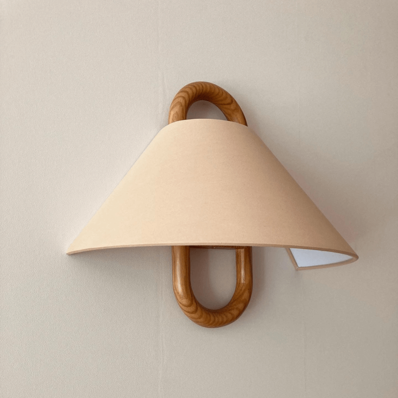 Japandi Solid Wood Wall Sconce Pleated Fabric Plug-In Bedside Reading Lamp for Bedroom and Living Room