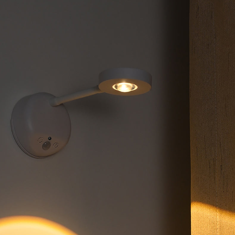 Lámpara de pared LED redonda, recargable, con sensor de movimiento, de ABS, impermeable, para patio exterior, de simplicidad moderna