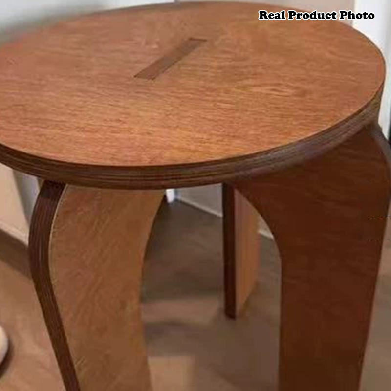 Taburete redondo de madera de abedul con estilo retro contemporáneo – Asiento versátil de perfil bajo para sala de estar, dormitorio y entrada