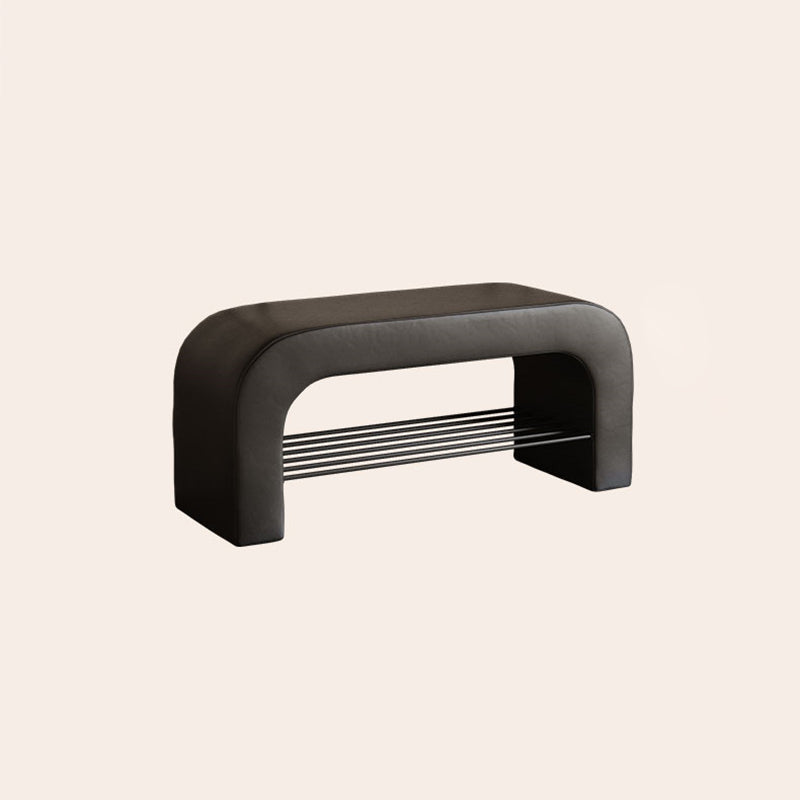 Modern Minimalist Long Rectangle Sherpa Fabric PU Leather Iron Storage Bench 1-Shelf For Entryways