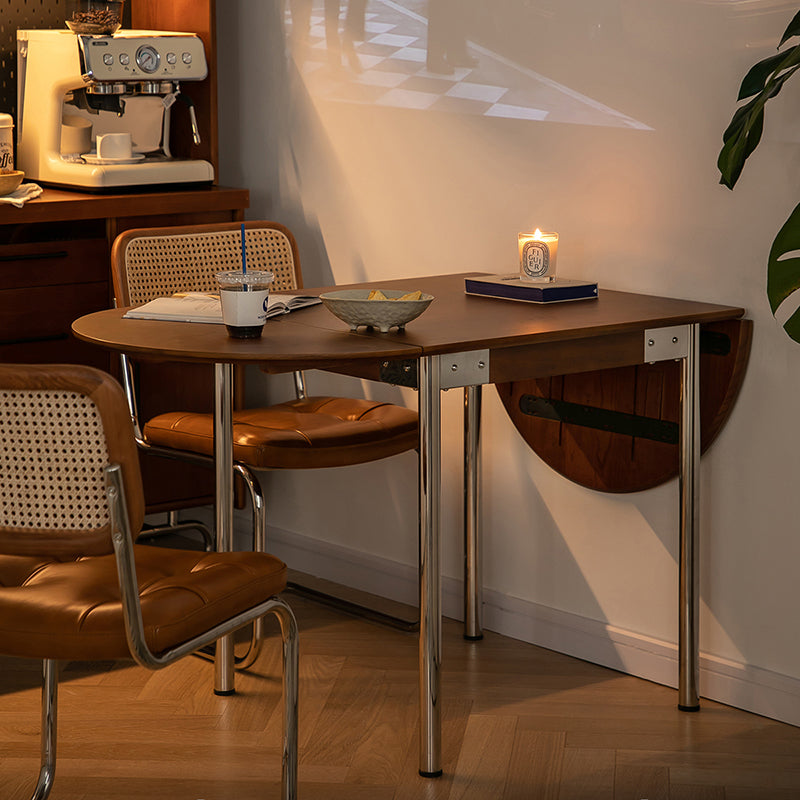 Mesa de comedor moderna minimalista plegable ovalada de madera y acero inoxidable con tablero de melamina para 4 personas