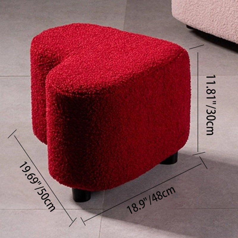 Modern Heart-Shaped Sherpa Fabric Ottoman with Plywood Frame — Low-Profile Accent Stool for Entryway and Living Room