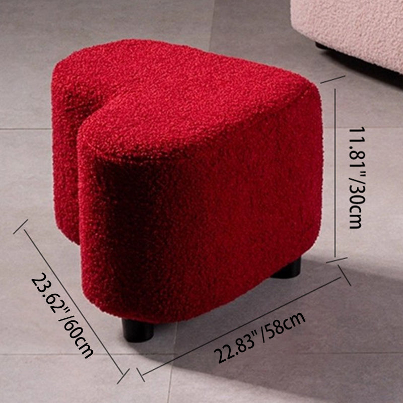 Modern Heart-Shaped Sherpa Fabric Ottoman with Plywood Frame — Low-Profile Accent Stool for Entryway and Living Room