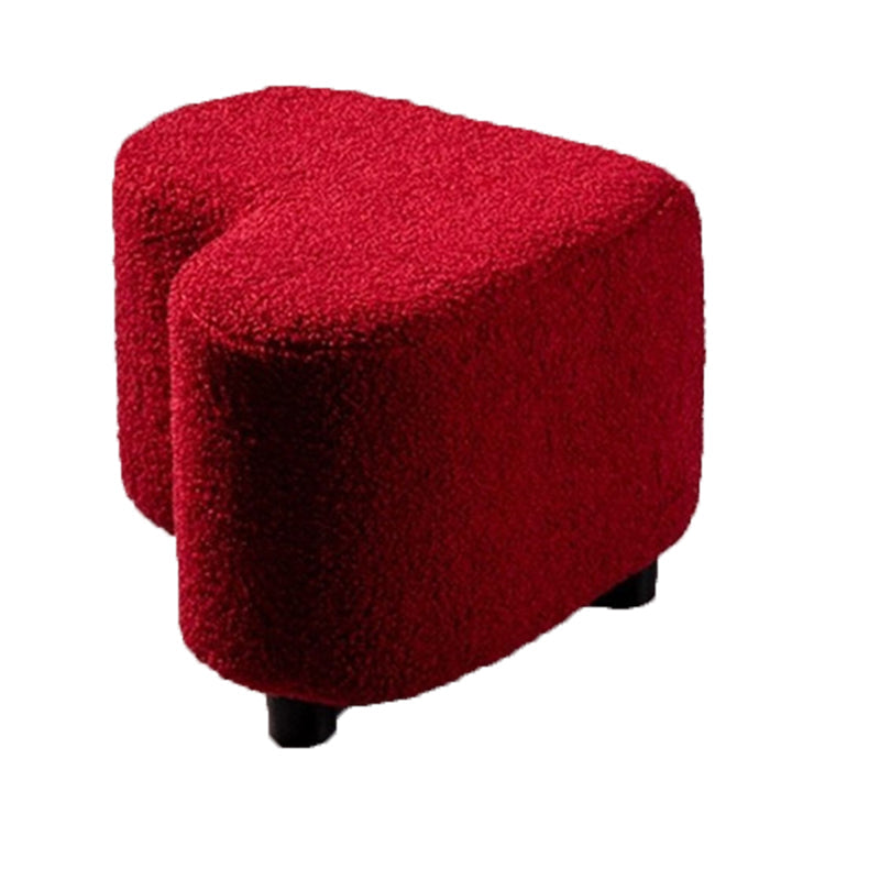 Modern Heart-Shaped Sherpa Fabric Ottoman with Plywood Frame — Low-Profile Accent Stool for Entryway and Living Room