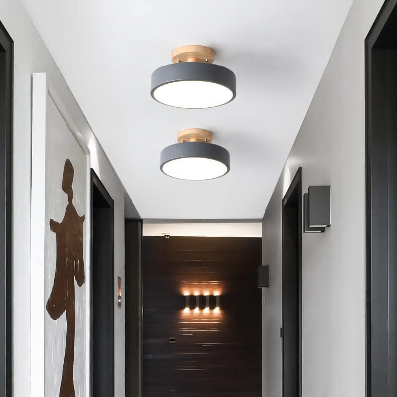 Modern Minimalist Nordic Wooden Round LED Ceiling Light Semi-Flush Mount Fixture for Living Room Bedroom Kitchen Dimmable Energy Saving Wholesale