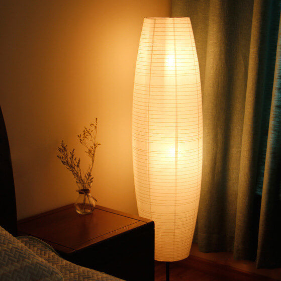 Lámpara de pie de columna minimalista nórdica de papel de arroz con 2 luces